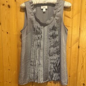 LOFT Charcoal Ruffle Front Blouse